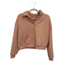 Pink Collared Button-Up Knit Pullover Sweater Soft Girl Athleisure Medium